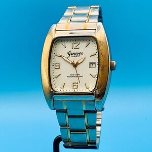 GENEVEX Men’s Vintage Quartz Bracelet Wristwatch Two Tone Date Works New Battery